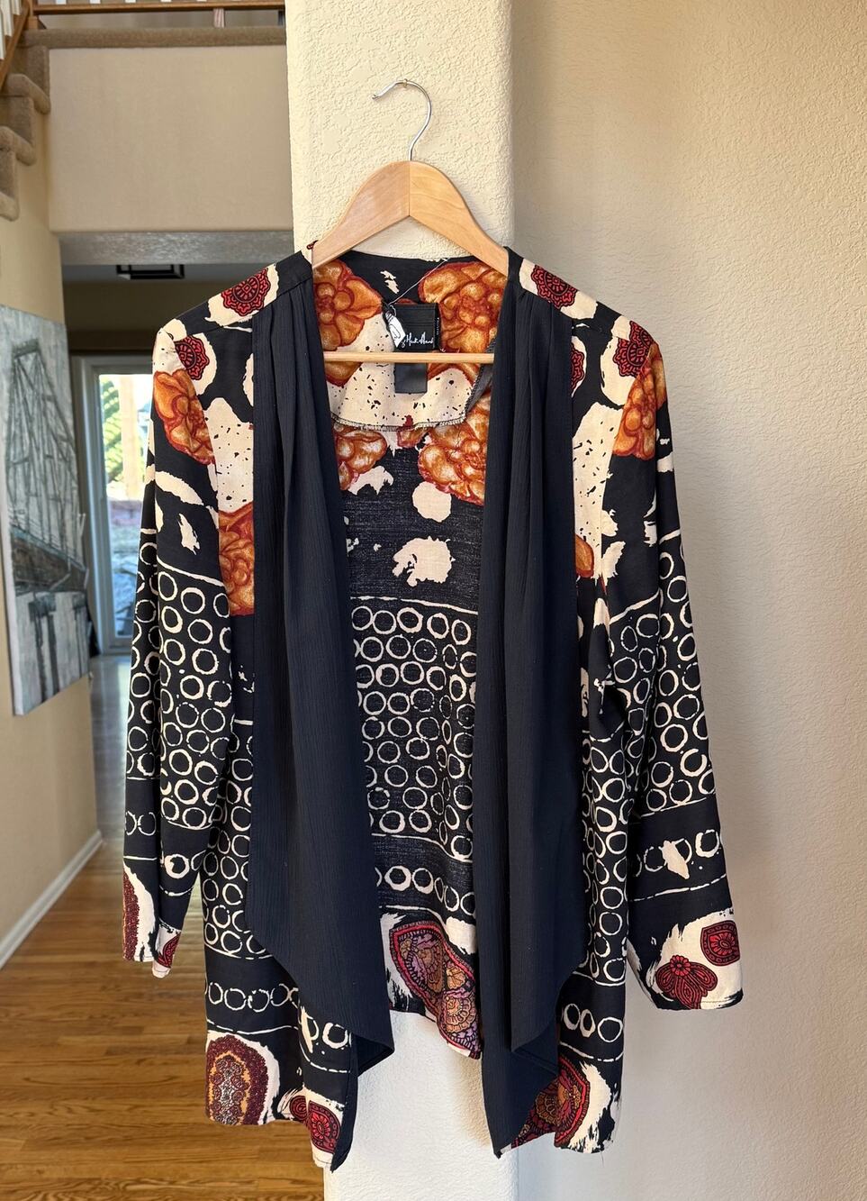 Vintage Anthony Marc Hankins Open Front Tribal Ruana Lagenlook Wrap Sz XL